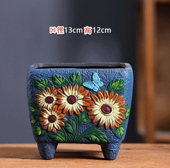 Popular retro ceramic flowerpot [Sunflower Square Pot]