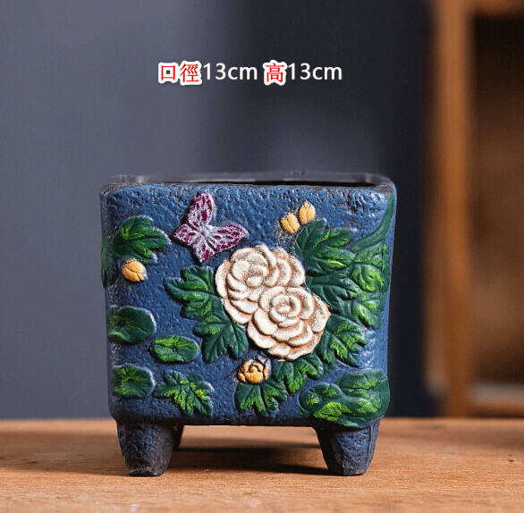 Popular retro ceramic flowerpot [Camellia Square Pot]