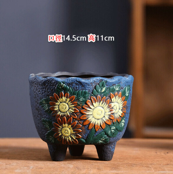 Popular retro ceramic flowerpot [Sunflower Round Pot]