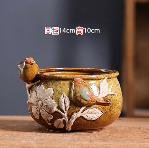 Popular ceramic flowerpot [bird yellow]