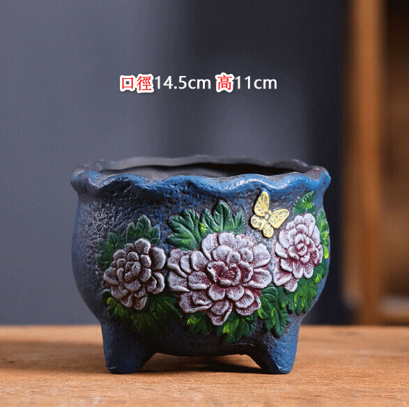 Popular retro ceramic flowerpot [Camellia Round Pot]