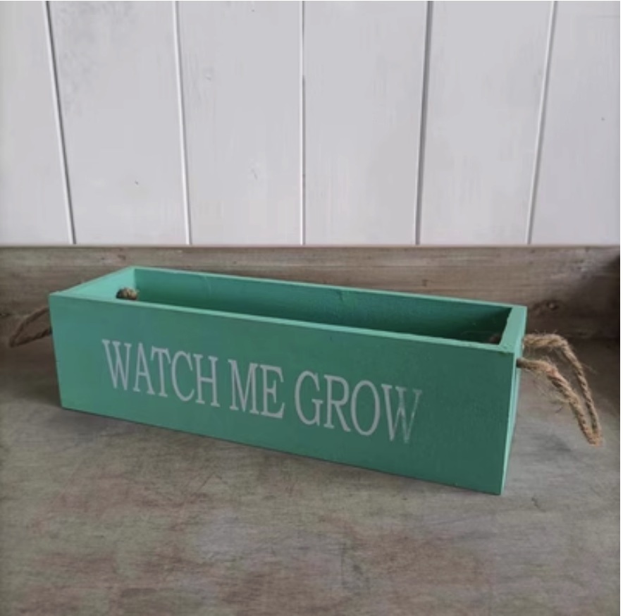Popular retro style flowerpot wooden rectangular (military green) (28*8cm*8.5cm)