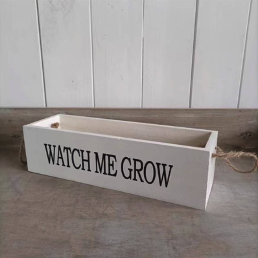 Popular retro style flowerpot wooden rectangular (white) (28*8cm*8.5cm)
