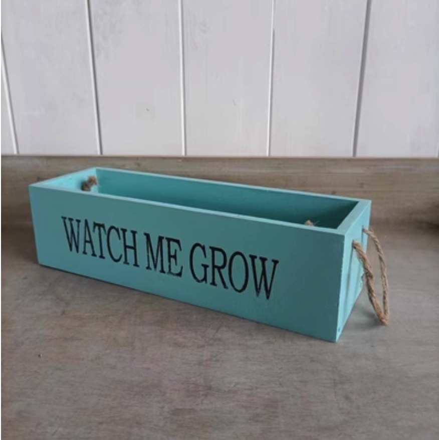 Popular retro style flowerpot wooden rectangular (lake blue) (28*8cm*8.5cm)