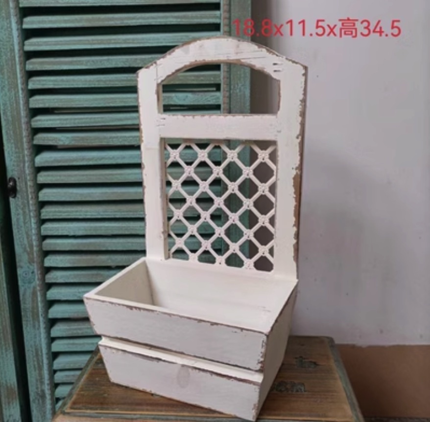 Hot style distressed white solid wood door hanging pot flower pot (sub-light gray - the color picture shows the main model 16 small size)