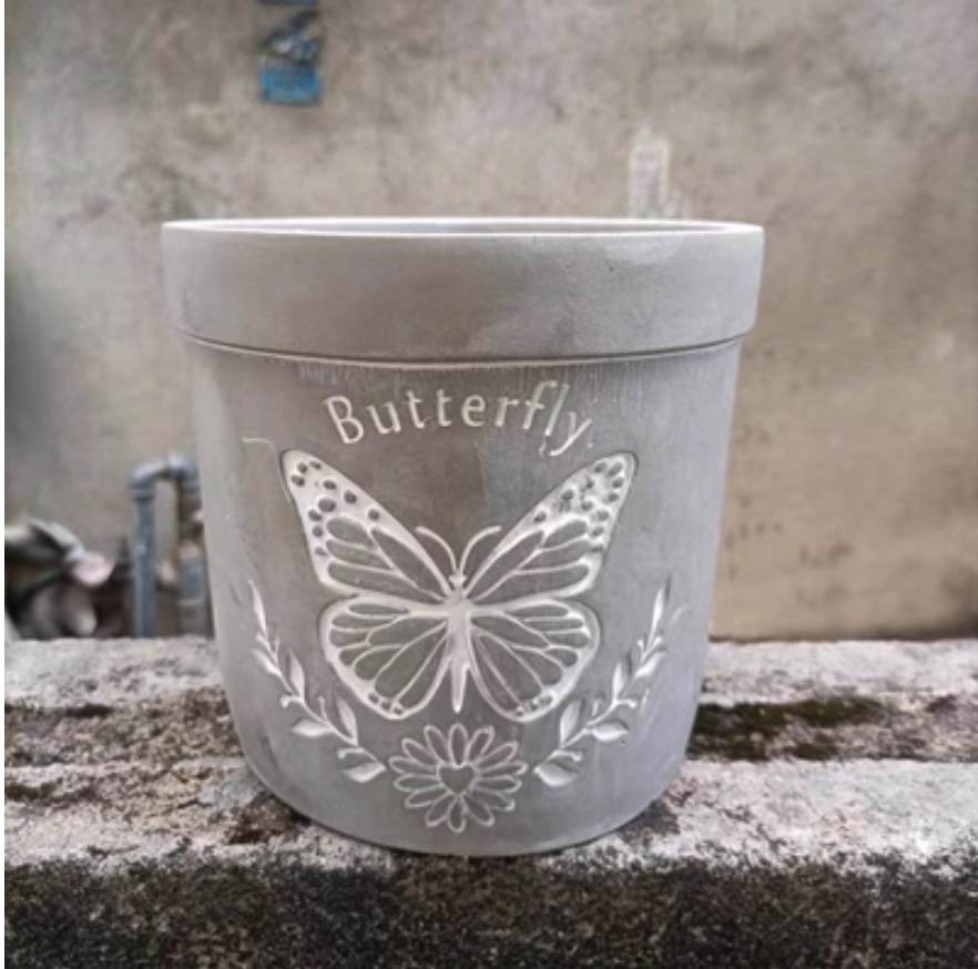 Popular creative insect cement flower pot (light gray - butterfly small)