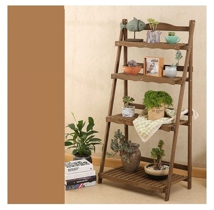 新款多功能花架置物架（四層咖啡色  長55CM，寬37CM，高126CM)