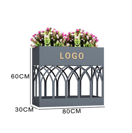 New iron flower box flower trough (grey, 80*30*60cm)