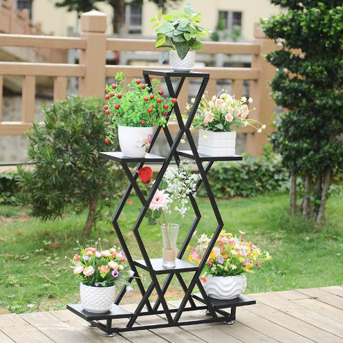 New iron flower stand balcony flower pot (black, 79*20*105cm)