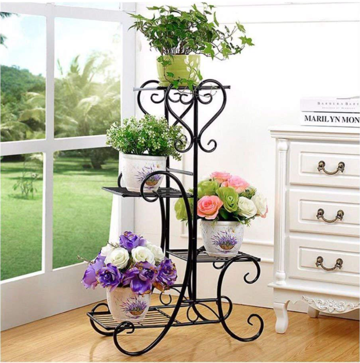 New iron flower stand balcony flower pot (black, 50*25*82cm)