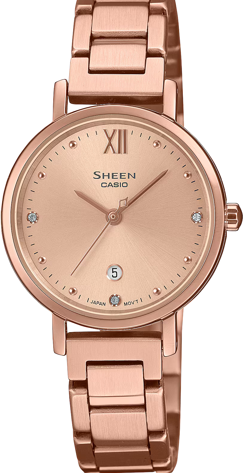 萬年鐘錶 - CASIO  Sheen 系列  經典簡約奢華玫瑰金藍寶石鏡面女錶 SHE-4540PG-4A 錶徑28MM