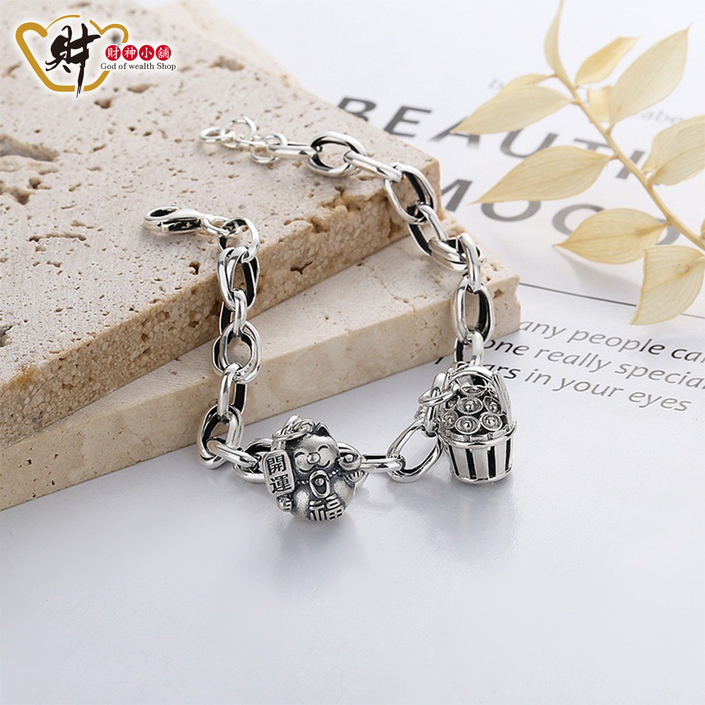 【財神小舖】財富滿盆-招財貓手鍊(925純銀)(含開光)