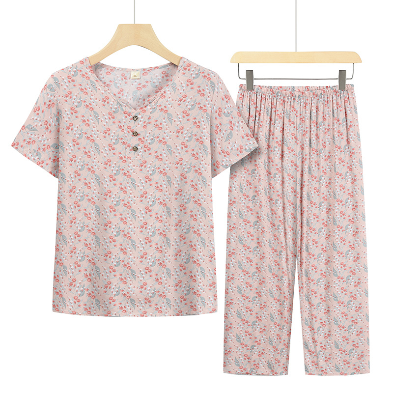 Seniors Short Sleeve Set (XL-4XL Foundation Leaf Floret) [After placing an order, please contact customer service to confirm the shipping size]