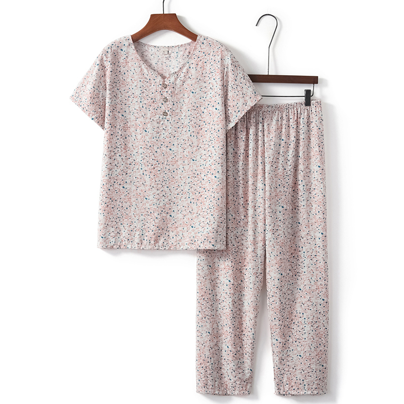 Elderly short-sleeved suit (XL-4XL camel green small flowers) [After placing an order, please contact customer service to confirm the shipping size]