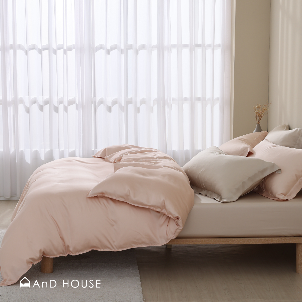 60支天絲｜100%萊賽爾｜雙色配｜淺茶米ｘ雪蓮粉