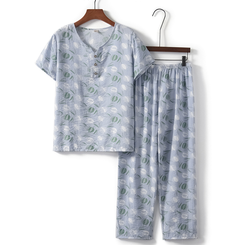 Seniors Short Sleeve Set (XL-4XL Light Floret) [Please contact customer service to confirm the shipping size after placing an order]