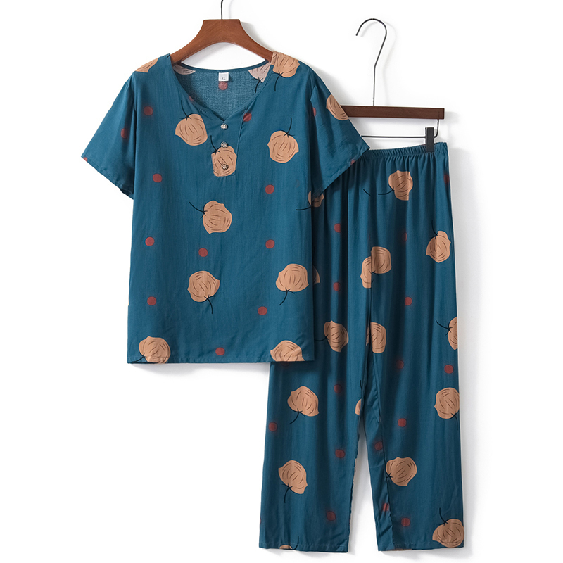 Seniors Short Sleeve Set (XL-4XL Simple Navy Leaf) [Please contact customer service to confirm the shipping size after placing an order]