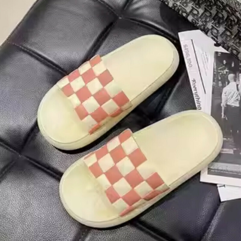熱推室內厚底拖鞋【立體棋盤格【粉白色】 36-41碼】【下單后聯絡客服確認發貨尺碼 】