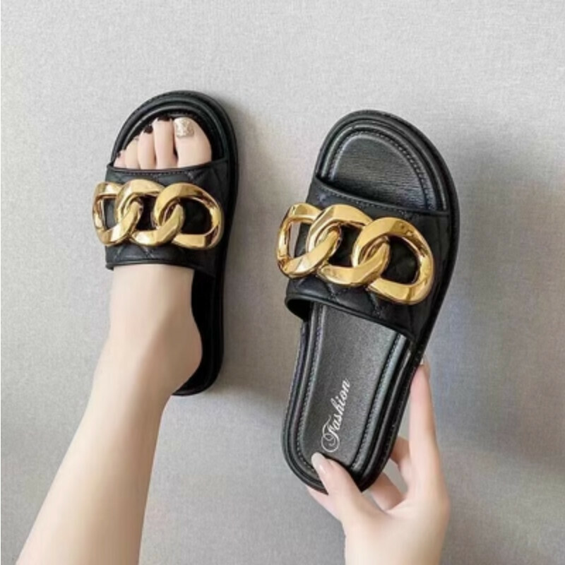 Hotly recommended outdoor non-slip beach slippers [Three Rings - Black Size 36-41] [Contact customer service after placing the order to confirm the delivery size]