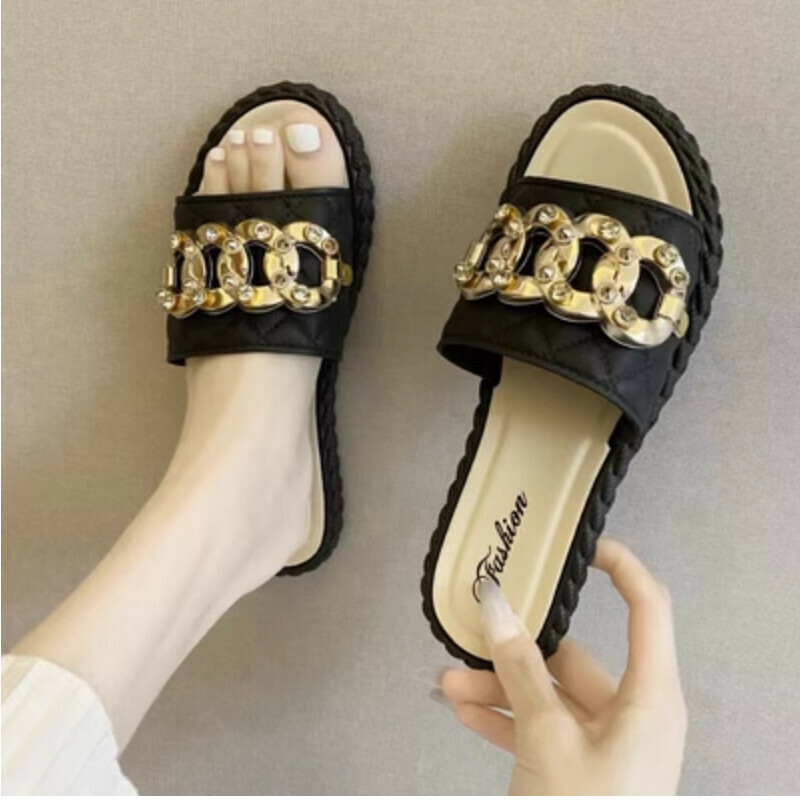 Hotly recommended outdoor non-slip beach slippers [Four Rings - Black Size 36-41] [Contact customer service after placing the order to confirm the delivery size]
