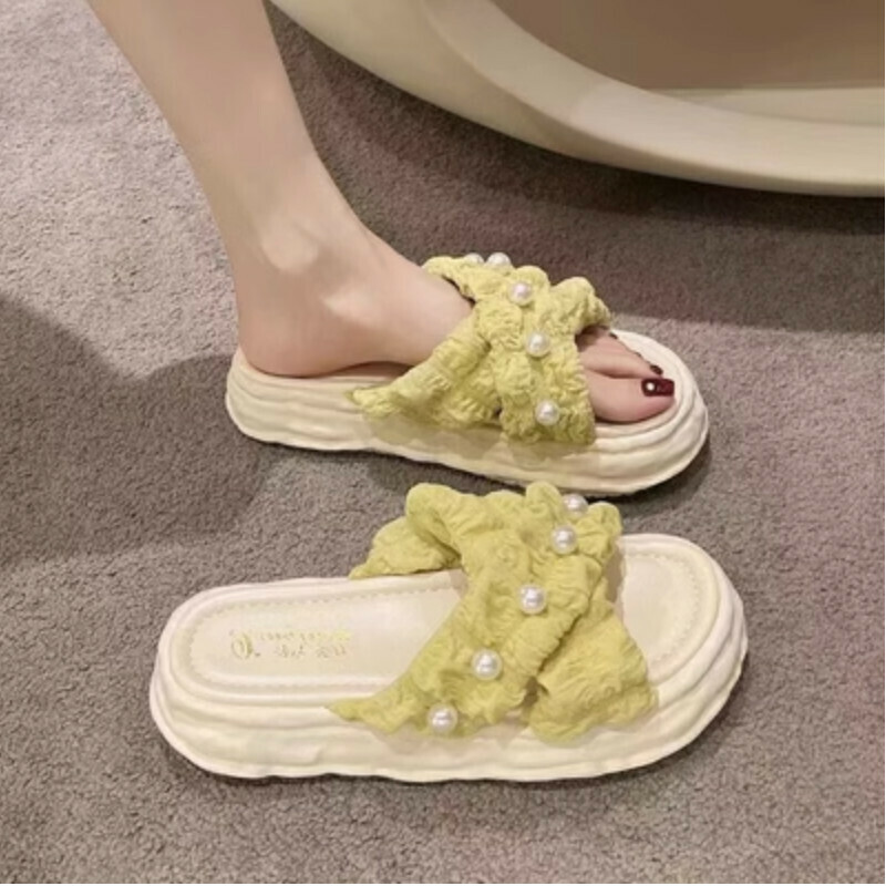 Hot recommended outdoor slippers [3cm thick-soled pearl/yellow size 36-41] [contact customer service after placing order to confirm delivery size]