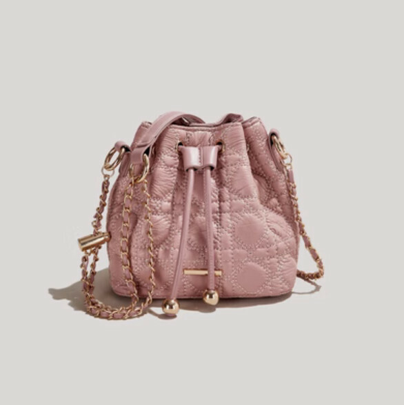 Popular chain shoulder bucket crossbody bag (pink)