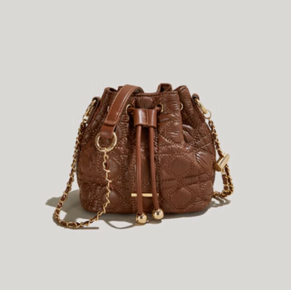 Hot push chain shoulder bucket crossbody bag (brown)