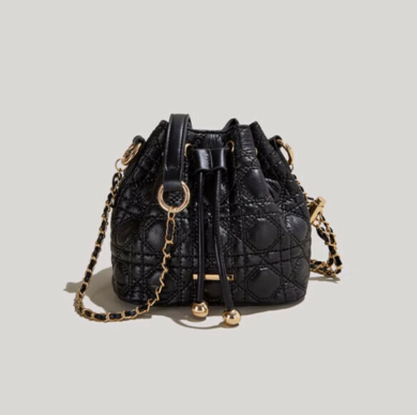 Hot push chain shoulder bucket crossbody bag (black)