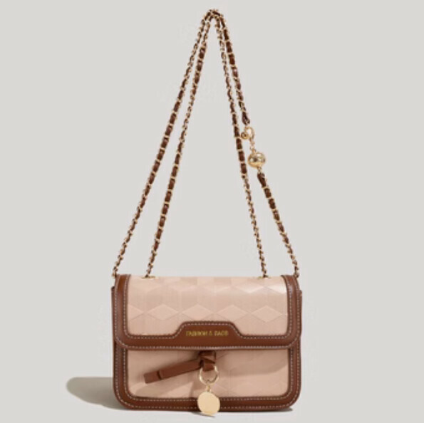 Hot recommended chain small square bag crossbody bag (brown)