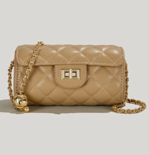 Hotly recommended fragrant rhombus chain crossbody bag (khaki color)