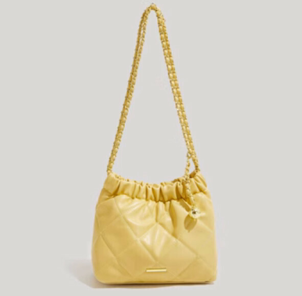Hotly recommended rhombus bucket shoulder crossbody bag (yellow)
