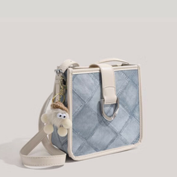 Highly recommended large-capacity commuter shoulder crossbody bag (white with blue)