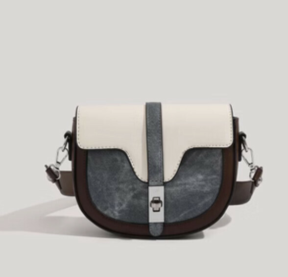 Hot Recommended Color Block Saddle Crossbody Bag (Blue)