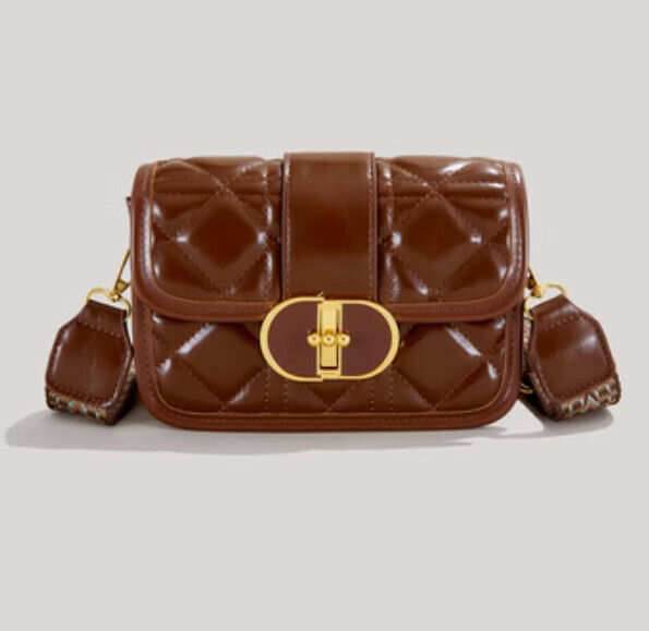 Hot waxed leather wide shoulder strap crossbody bag (brown)