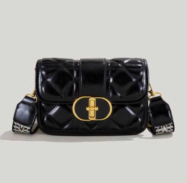 Hot waxed leather wide shoulder strap crossbody bag (black)