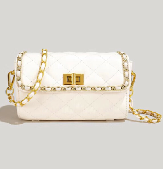 Hot push chain rhombus crossbody bag (white)