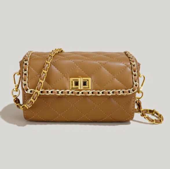 Hot push chain rhombus crossbody bag (brown)