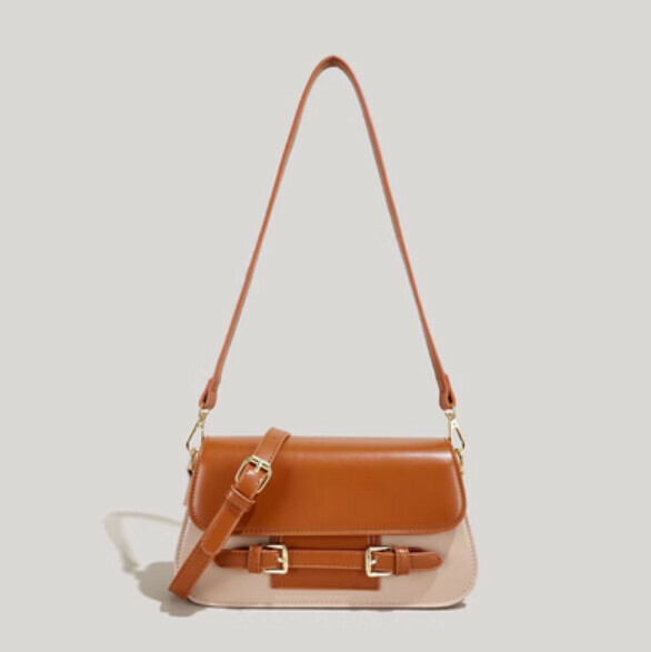 Hot Recommended Commuting Contrast Color Shoulder Crossbody Bag (Brown)