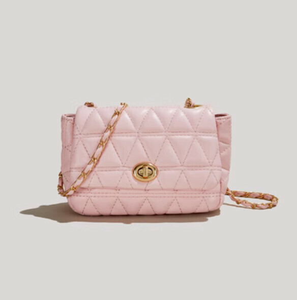 Hotly recommended fashionable rhombus chain shoulder crossbody bag (pink)