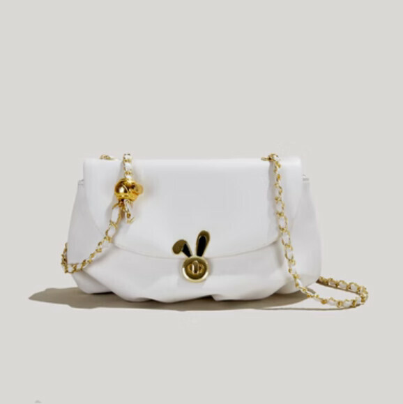 Popular Fashionable Pleated Shoulder Crossbody Bag (White)