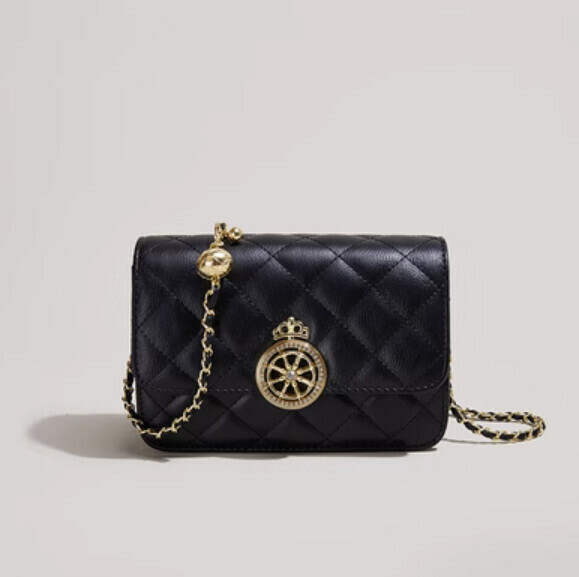 Popular small fragrant style rhombus versatile small square bag (black)