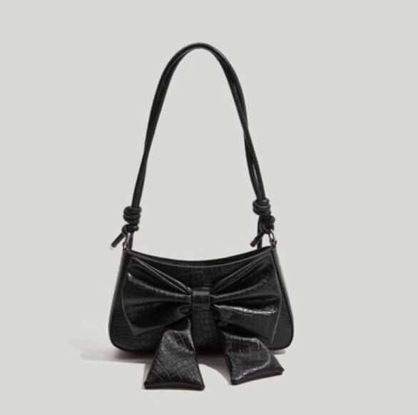 Hot style bow shoulder crossbody bag (black)