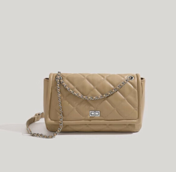 Hot style small rhombus style shoulder crossbody bag (khaki color)