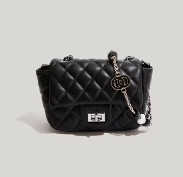 Hot style small fragrant shoulder crossbody bag (black vertical style)