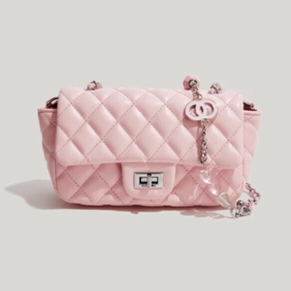 Hot style small fragrant shoulder crossbody bag (pink horizontal style)
