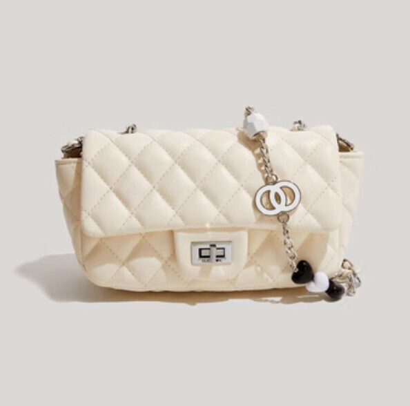 Hot style small fragrant shoulder crossbody bag (white horizontal style)