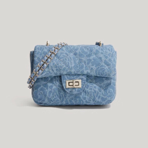 Popular denim small fragrant shoulder crossbody bag (blue small)