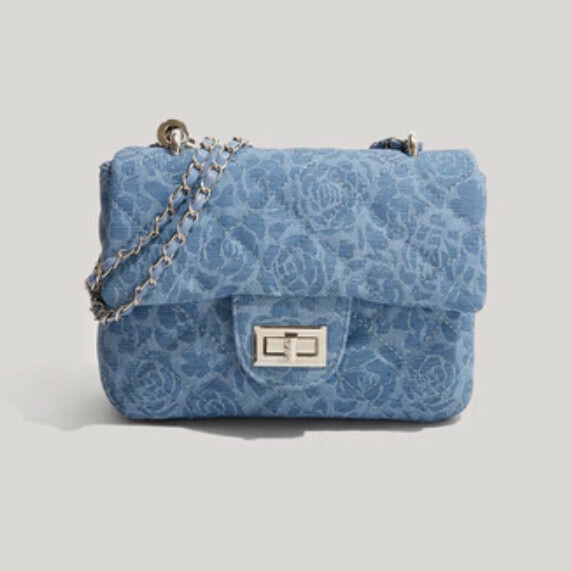 Popular denim small fragrant shoulder crossbody bag (blue large size)