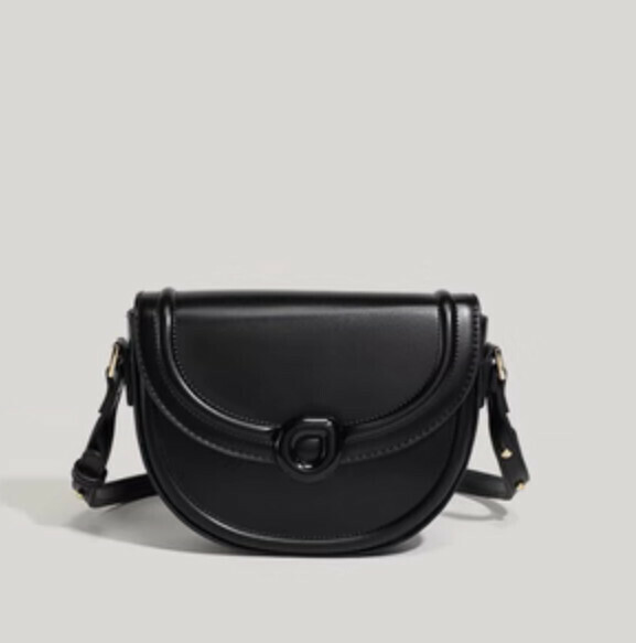 Popular pu leather shoulder crossbody saddle bag (black)