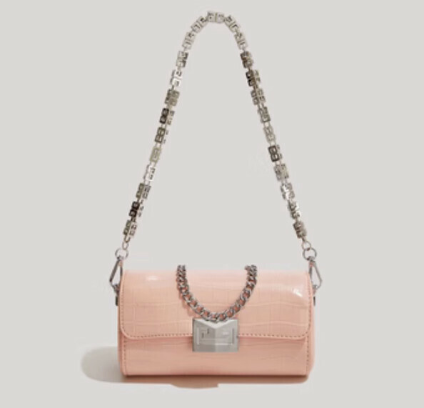 Popular pu leather versatile chain crossbody bag (pink)